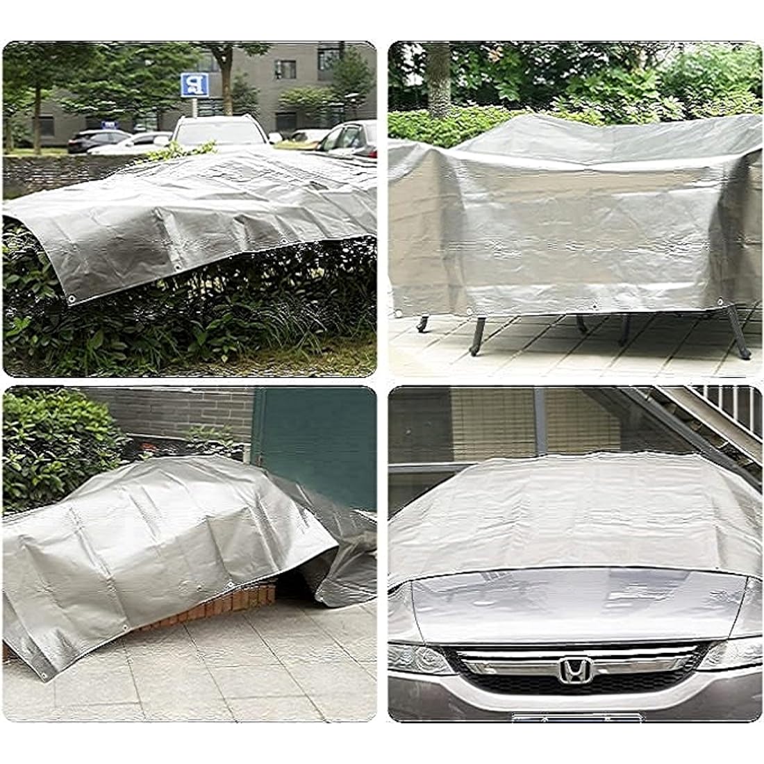4 x 4 m Tarpaulin Cover Heavy-Duty 260GSM Extra Thick, Waterproof, Frost-Resistant + 4 Tarp Clips + 10m / 30ft Bungee Cord