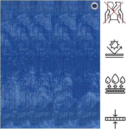 2 x 3 m Tarpaulin Cover - Blue 50GSM - Waterproof, Frost-Resistant, UV Protection, Multipurpose, Groundsheet