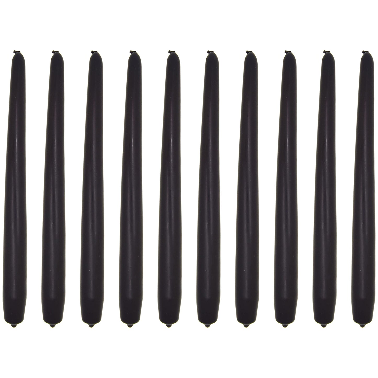 Tapered Dinner Candles, Pack of 10, Unscented, Long Burning Time, 24 cm / 19.45" (Black, Matt)