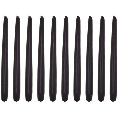 Tapered Dinner Candles, Pack of 10, Unscented, Long Burning Time, 24 cm / 19.45" (Black, Matt)