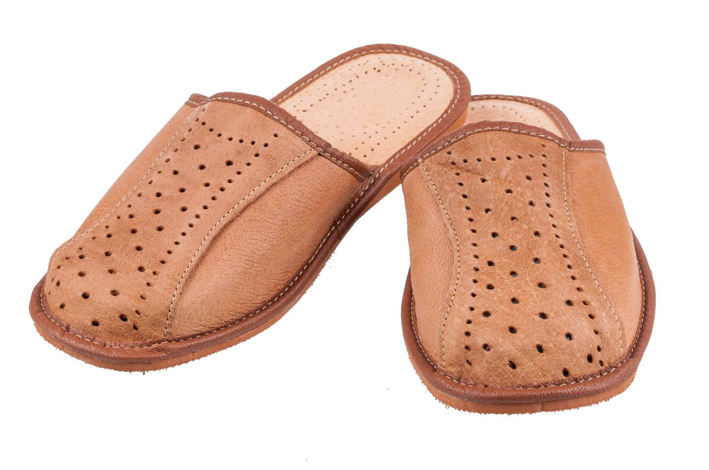 Men's Natural Leather Slippers Shoes, Closed Toe Comfortable Slip-On Sandals Mules for Gents (Light Brown, Size: 11 UK / 46 EU)