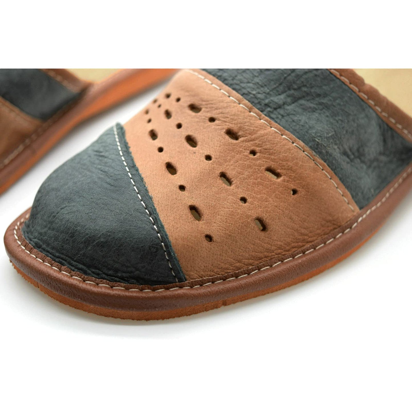 Men's Eco Leather Slippers Shoes Comfort Sandals Slip On Mules Graphite and Brown (Size UK 6 / EU 40)
