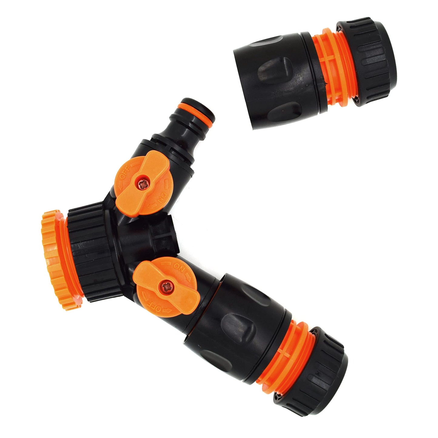 2 Way Garden Tap Connector, Garden Hose Tap Y Splitter Connector with Individual On/Off Valves & 2 Matching Quick Hose Connectors