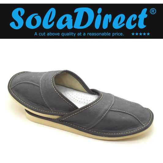Men's Natural Leather Slippers Shoes, Closed Toe Comfortable Slip-On Sandals Mules for Gents (Graphite Grey, Size: 11 UK / 46 EU)