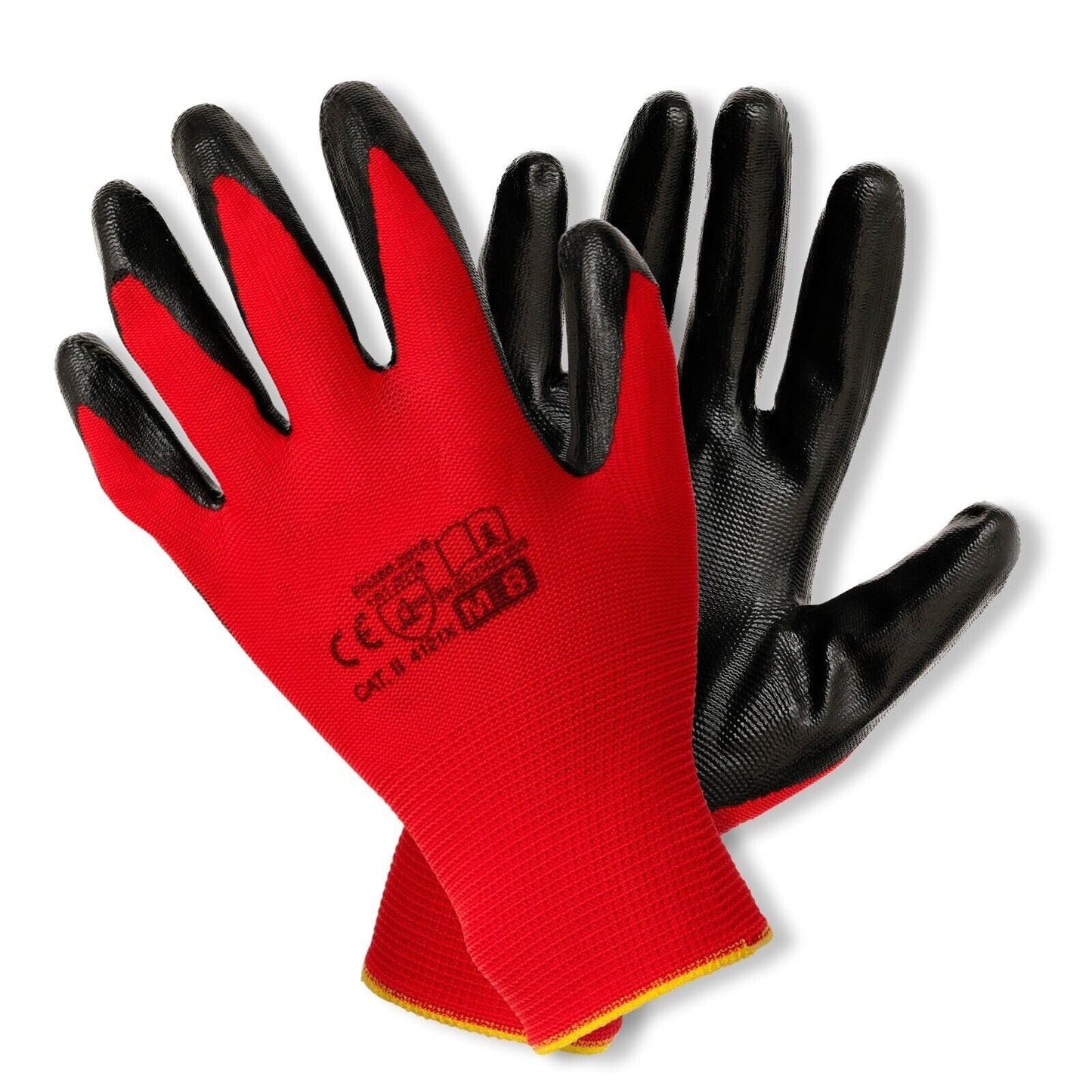 24 Pairs of Work Gloves, Heavy-Duty Nitrile Coated Protective Gloves, Secure & Anti-Slip Grip, Wear Resistant (Red, X Large)