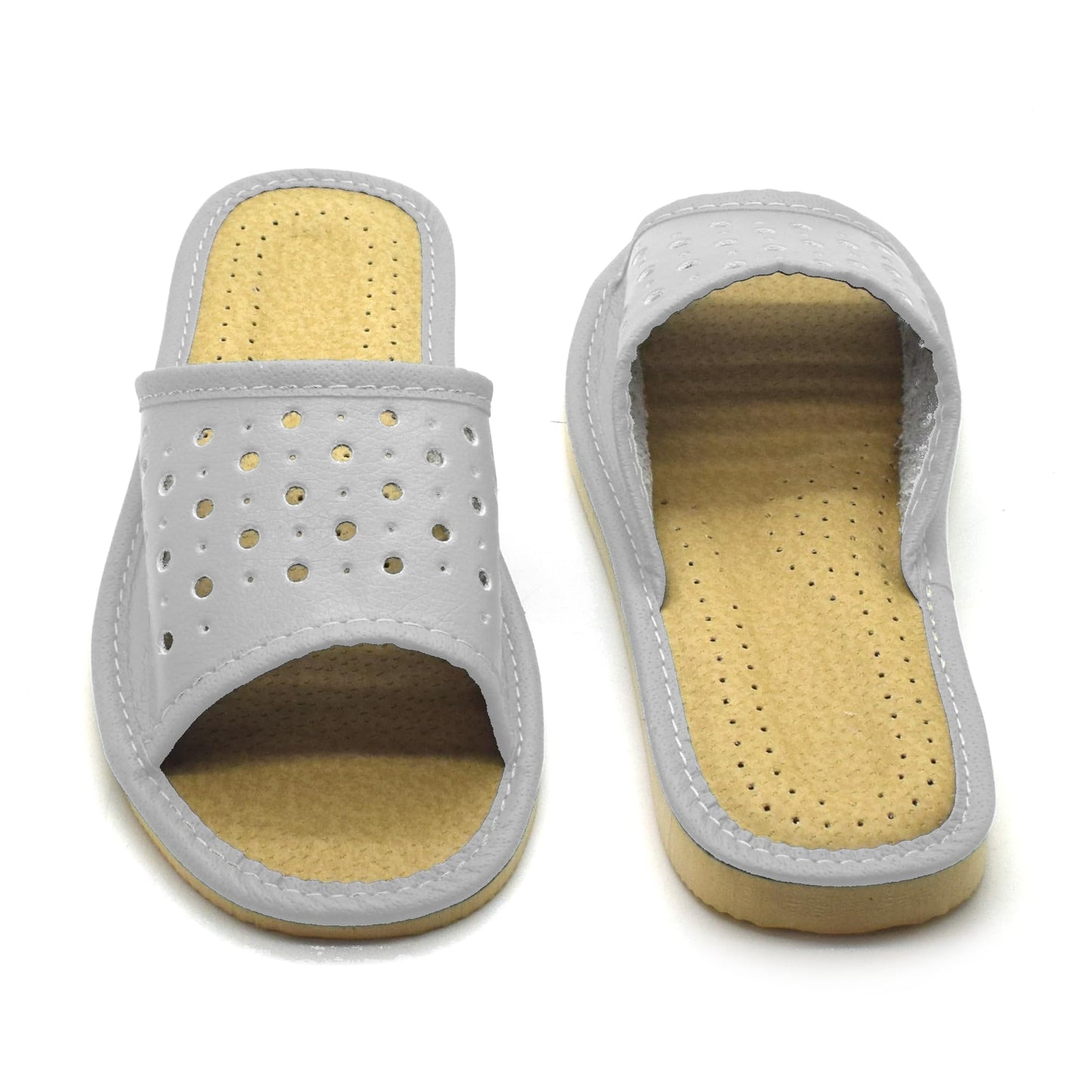 Women's Faux Leather Slippers Shoes, Open Toe Comfortable Slip-On Sandals Mules for Ladies (White, Size UK 7)