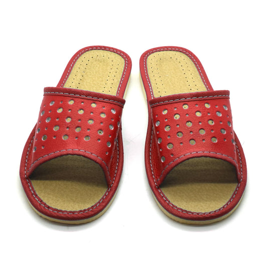 Women's Faux Leather Slippers Shoes, Open Toe Comfortable Slip-On Sandals Mules for Ladies (Red, Size UK 7)