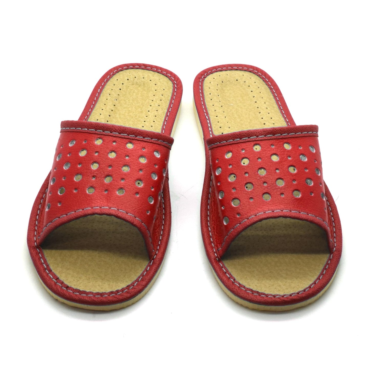 Women's Faux Leather Slippers Shoes, Open Toe Comfortable Slip-On Sandals Mules for Ladies (Red, Size UK 8)