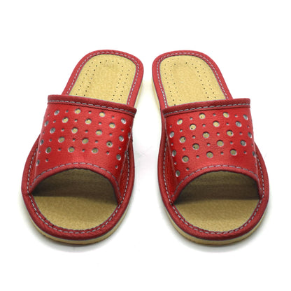 Women's Faux Leather Slippers Shoes, Open Toe Comfortable Slip-On Sandals Mules for Ladies (Red, Size UK 8)