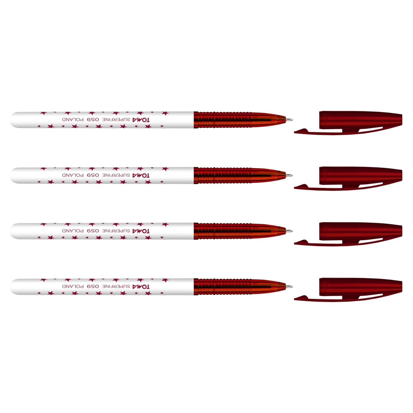 Ballpoint Pens, Smudge Free Ballpoint Pens, Extra Fine Point 0.5 mm, Ideal for School, Office, Everyday Use (Red, 4 Pens)