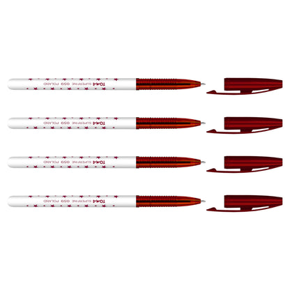 Ballpoint Pens, Smudge Free Ballpoint Pens, Extra Fine Point 0.5 mm, Ideal for School, Office, Everyday Use (Red, 4 Pens)
