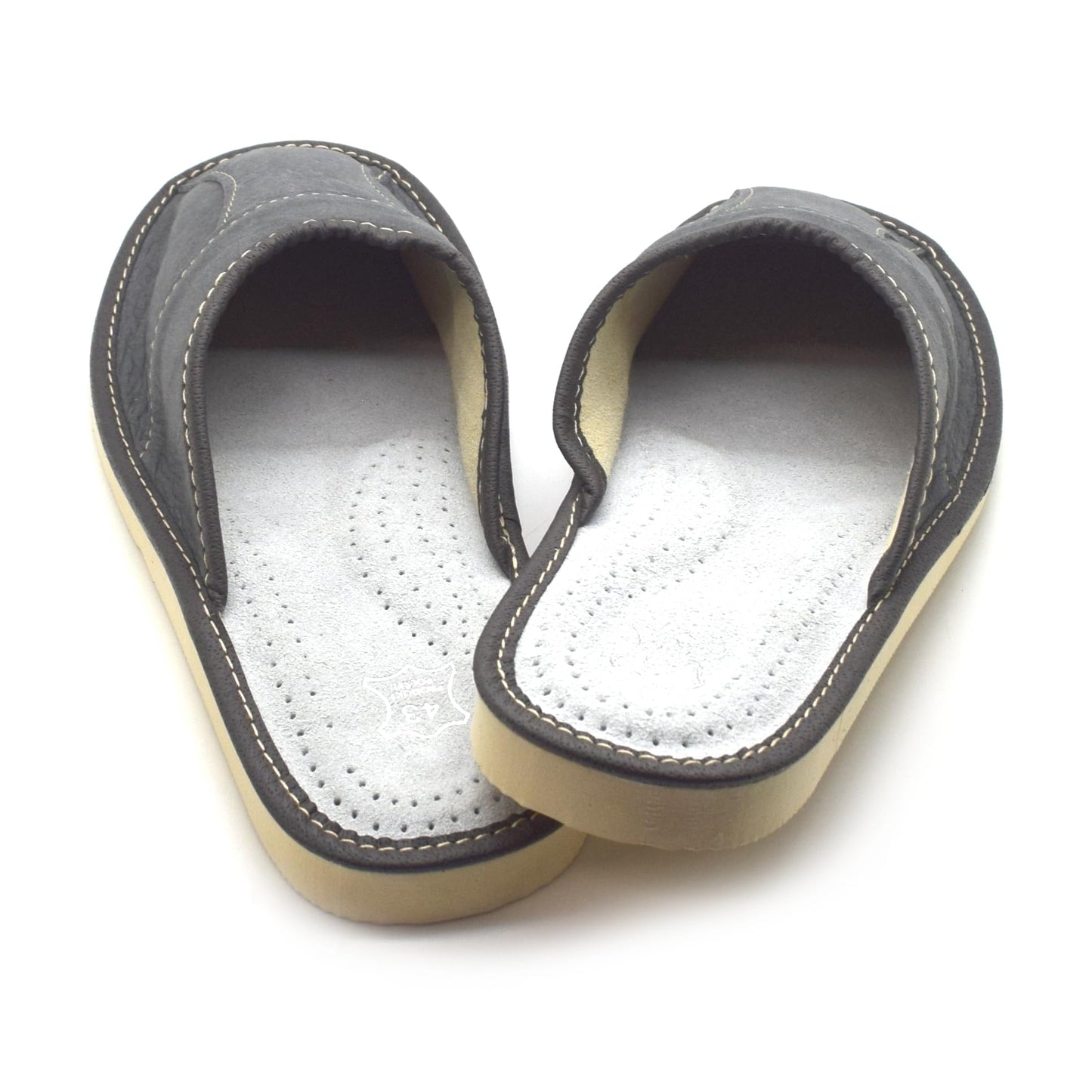 Men's Natural Leather Slippers Shoes, Closed Toe Comfortable Slip-On Sandals Mules for Gents (Graphite Grey, Size: 11 UK / 46 EU)