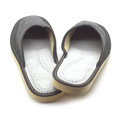 Men's Natural Leather Slippers Shoes, Closed Toe Comfortable Slip-On Sandals Mules for Gents (Graphite Grey, Size: 10.5 UK / 45EU)