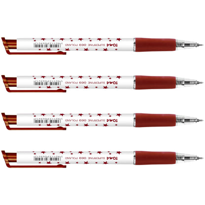 Ballpoint Pens, Retractable Smudge Free Pens, Extra Fine Point 0.5 mm, Ideal for School, Office, Everyday Use (Red, 4 Pens)