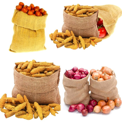 6 x Natural Hessian Jute Sacks, X Large Hessian Storage Bags, 50 x 80 cm / 25 Kg, Biodegradable, Breathable, Strong, Tearproof