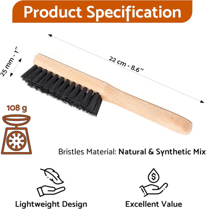 Small Wooden Clothes Brush with Natural & Synthetic Bristles - Anti-Static for Suits, Suede, Velvet, Wool, Shoes, and Furniture -