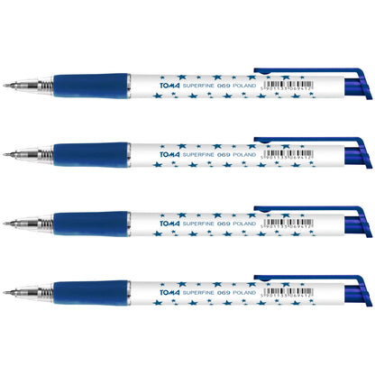 Ballpoint Pens, Retractable Smudge Free Pens, Extra Fine Point 0.5 mm, Ideal for School, Office, Everyday Use (Blue, 4 Pens)