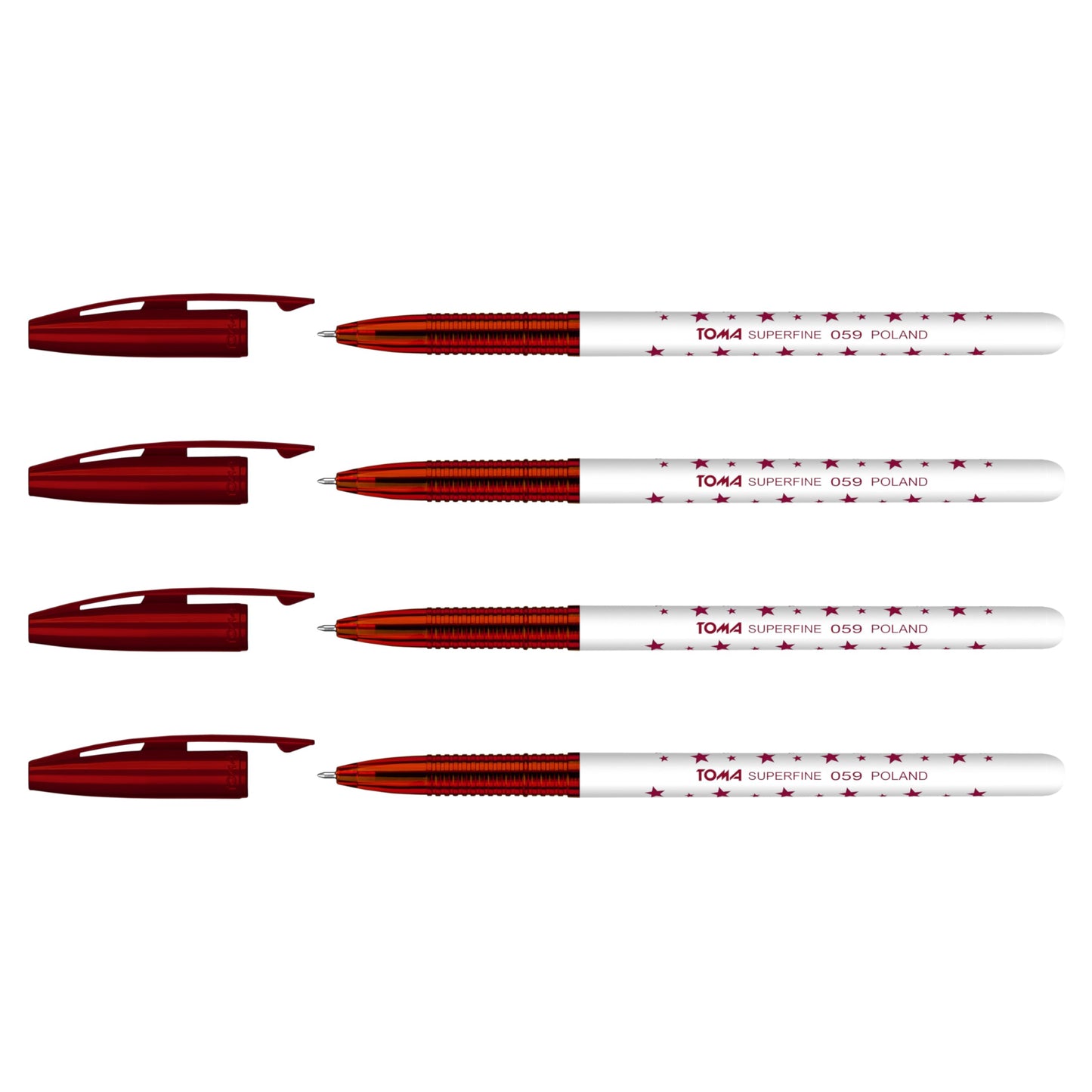 Ballpoint Pens, Smudge Free Ballpoint Pens, Extra Fine Point 0.5 mm, Ideal for School, Office, Everyday Use (Red, 4 Pens)
