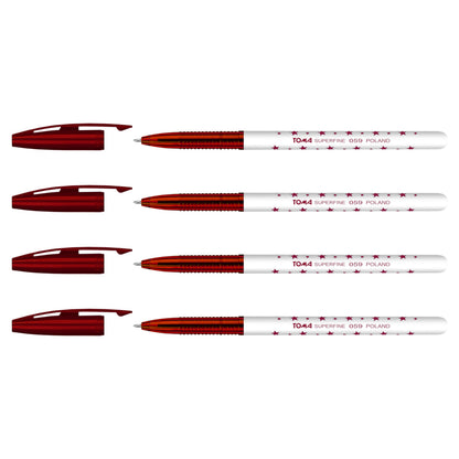 Ballpoint Pens, Smudge Free Ballpoint Pens, Extra Fine Point 0.5 mm, Ideal for School, Office, Everyday Use (Red, 4 Pens)