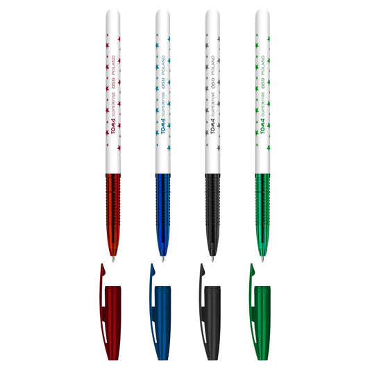 Ballpoint Pens, Smudge Free Ballpoint Pens, Extra Fine Point 0.5 mm, Ideal for School, Office (Set of 4 Colours, 4 Pens)