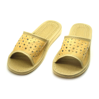 Women's Faux Leather Slippers Shoes, Open Toe Comfortable Slip-On Sandals Mules for Ladies (Beige, Size UK 8)