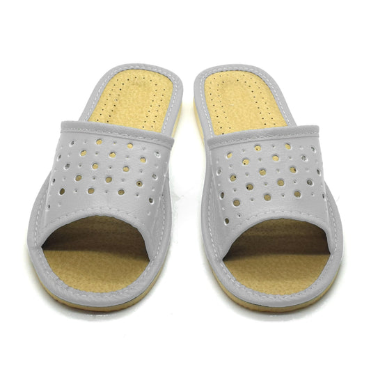 Women's Faux Leather Slippers Shoes, Open Toe Comfortable Slip-On Sandals Mules for Ladies (White, Size UK 3)