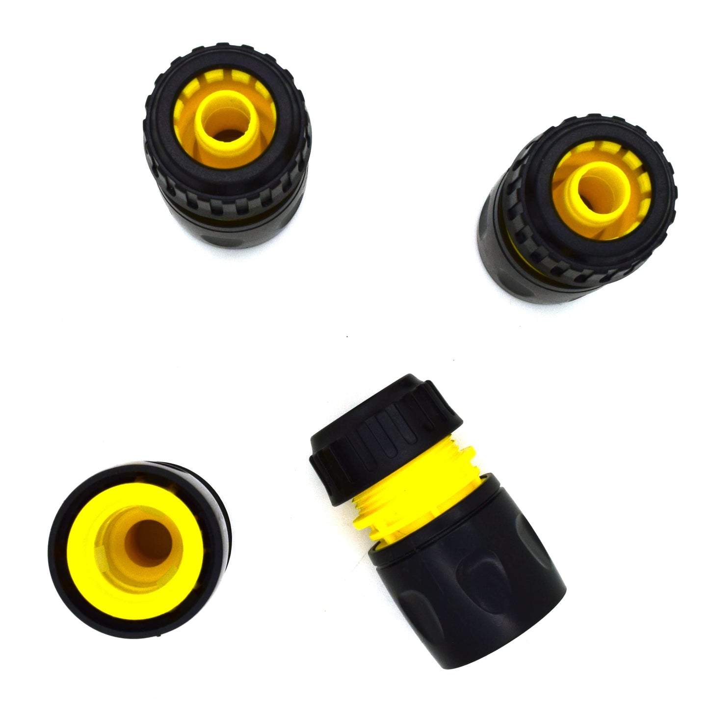 4 pack Hose End Quick Connect Fitting 1/2" Garden Hose Pipe Quick Connector (Yellow / Black)