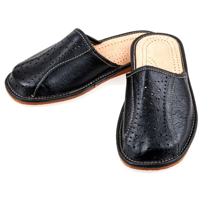 Men's Handmade Leather Slippers 100% Natural Leather (Size UK 9 / EU 43) Black