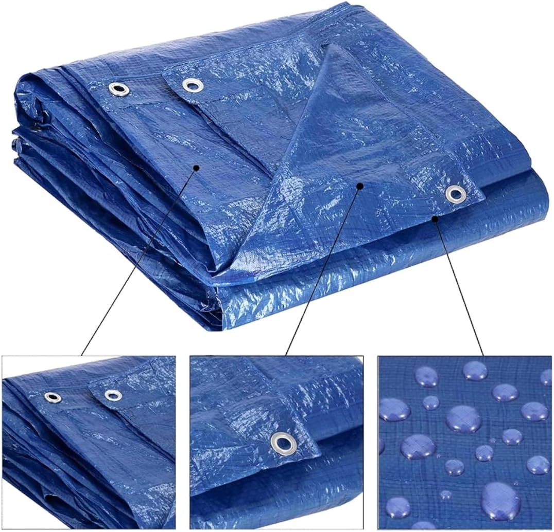6 x 12 m Tarpaulin Cover - Blue 50GSM - Waterproof, Frost-Resistant, UV Protection, Multipurpose, Groundsheet