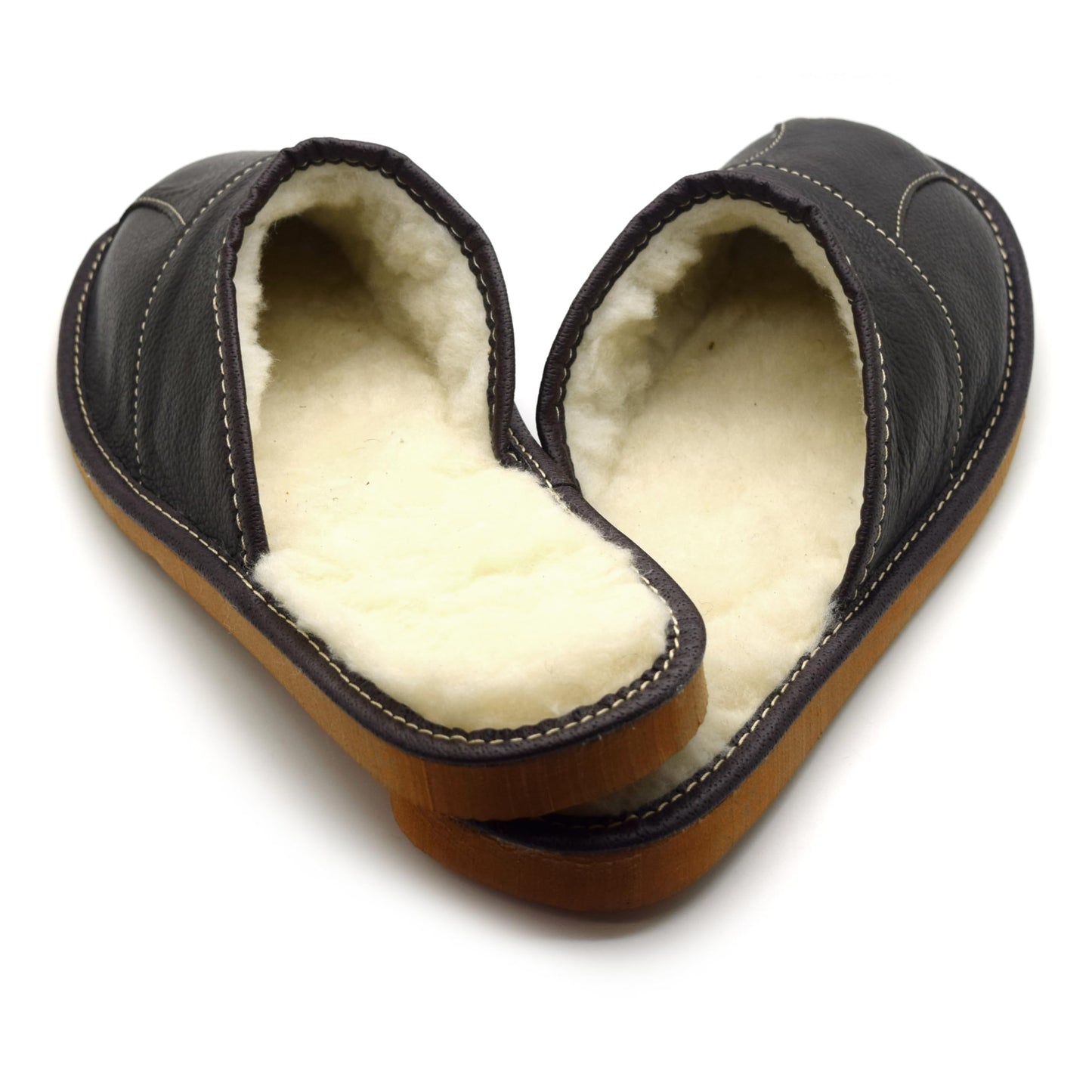 Men's Natural Leather Slippers with Warm and Cosy Fur Lining, Comfort Winter Slip On Mules (Dark Brown, Size: 8 UK / 42 EU)