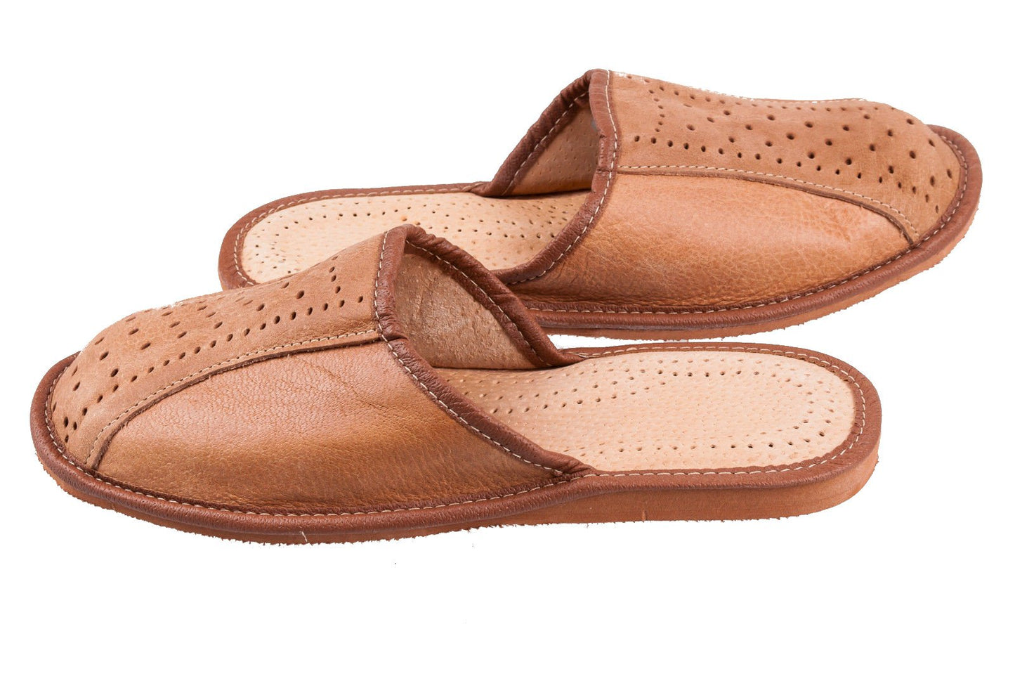 Men's Natural Leather Slippers Shoes, Closed Toe Comfortable Slip-On Sandals Mules for Gents (Light Brown, Size: 11 UK / 46 EU)