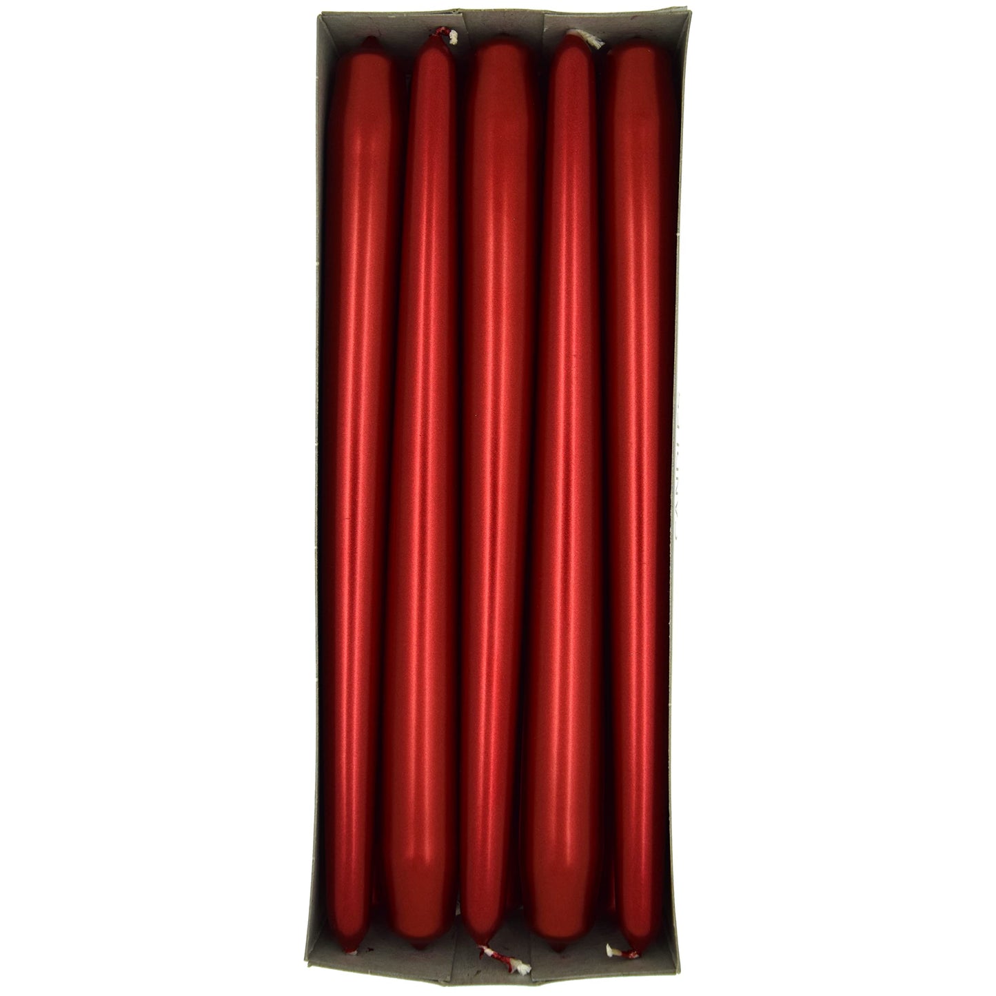 Tapered Dinner Candles, Pack of 10, Unscented, Long Burning Time, 24 cm / 19.45" (Red, Metallic)