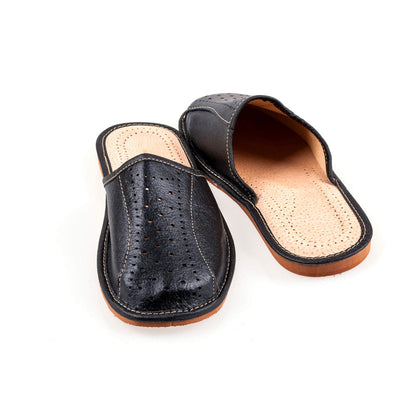 Men's Handmade Leather Slippers 100% Natural Leather (Size UK 11 / EU 45) Black