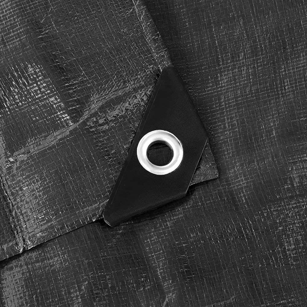 10 x 12 m Tarpaulin Waterproof Heavy Duty Cover Ground Sheet Camping with 4 Tarp Clips + 10m / 30ft Bungee Cord (Black - 235GSM)