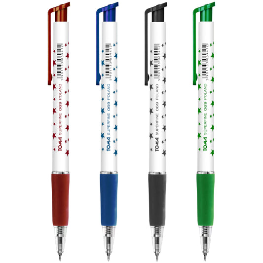 Ballpoint Pens, Retractable Smudge Free Pens, Extra Fine Point 0.5 mm, Ideal for School, Office (Set of 4 Colours, 4 Pens)