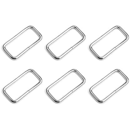6 Pcs Buckles Set for 25 mm / 1" Webbing Strap, 6 x Rectangular Loops, Metal, Silver, Bag Making, Accessories, Straps, DIY, Crafts