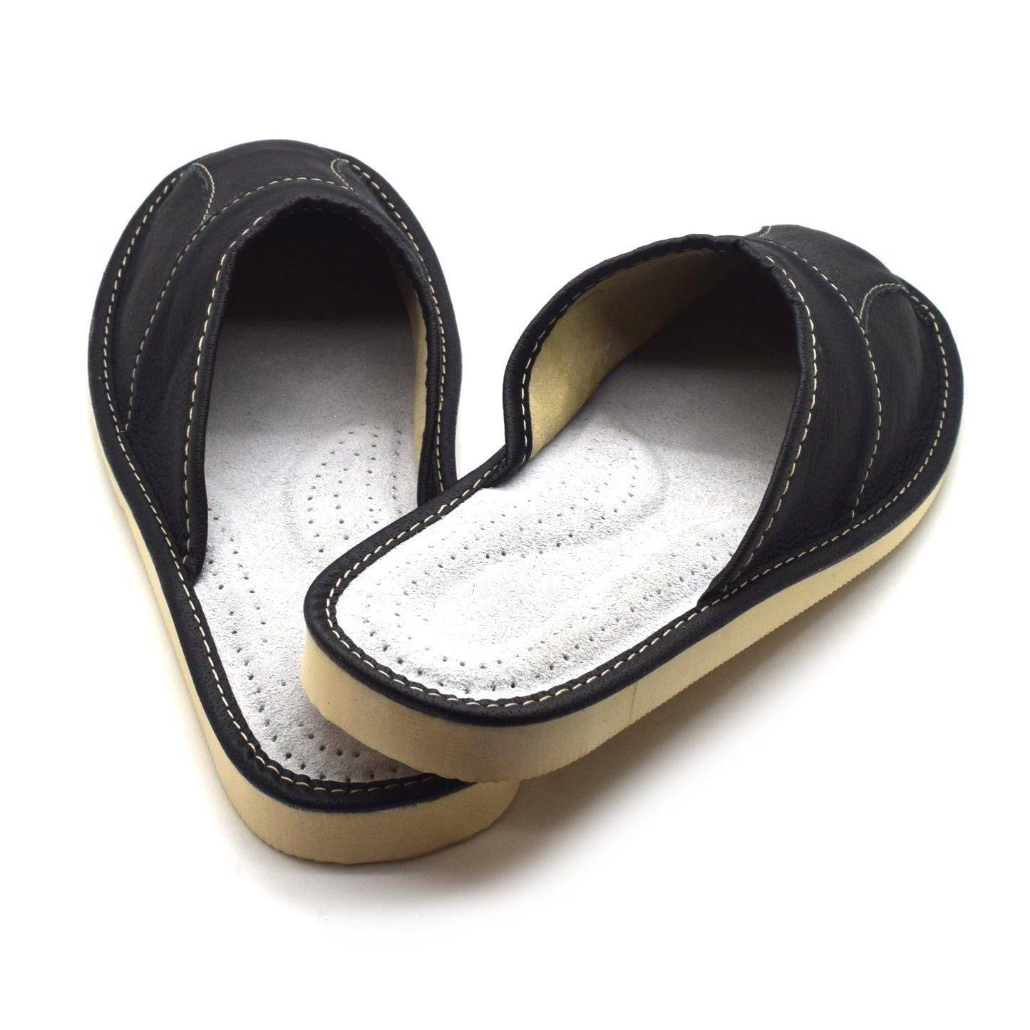 Men's Natural Leather Slippers Shoes, Closed Toe Comfortable Slip-On Sandals Mules for Gents (Black, Size: 8 UK / 42 EU)
