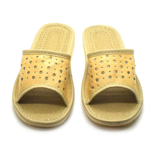 Women's Faux Leather Slippers Shoes, Open Toe Comfortable Slip-On Sandals Mules for Ladies (Beige, Size UK 4)