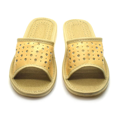 Women's Faux Leather Slippers Shoes, Open Toe Comfortable Slip-On Sandals Mules for Ladies (Beige, Size UK 7)