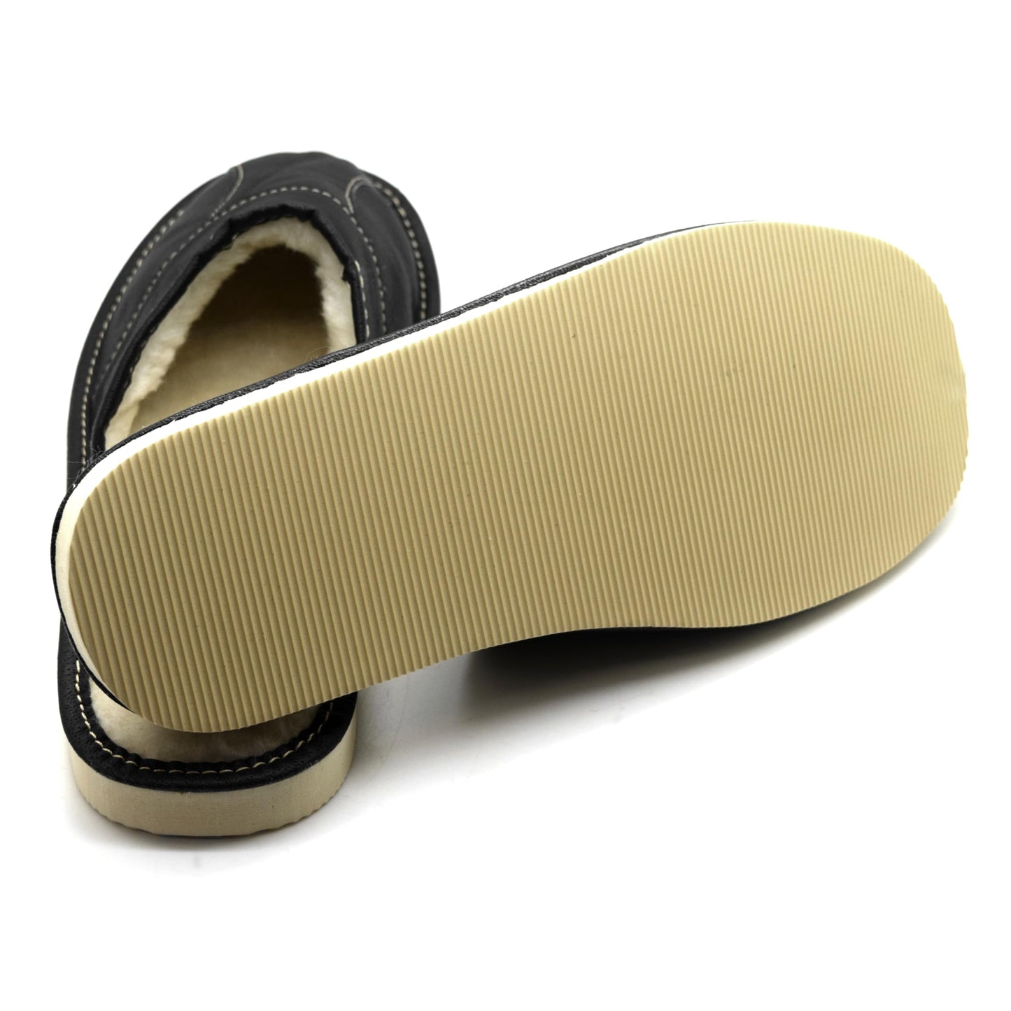 Men's Natural Leather Slippers with Warm and Cosy Fur Lining, Comfort Winter Slip On Mules (Black, Size: 7 UK / 41 EU)