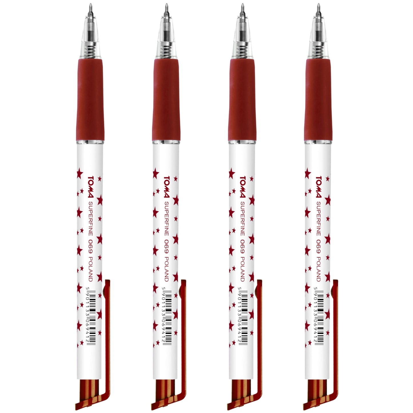 Ballpoint Pens, Retractable Smudge Free Pens, Extra Fine Point 0.5 mm, Ideal for School, Office, Everyday Use (Red, 4 Pens)