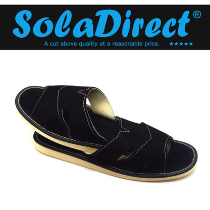 Men's Natural Suede Leather Slippers Shoes, Open Toe Comfortable Slip-On Sandals Mules for Gents (Black, Size: 9.5 UK / 44 EU)