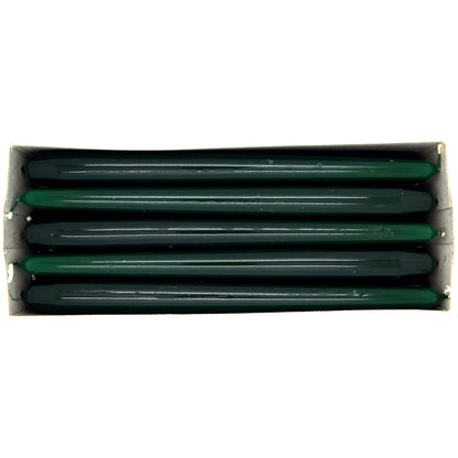 Tapered Dinner Candles, Pack of 10, Unscented, Long Burning Time, 24 cm / 19.45" (Forest Green, Varnished)