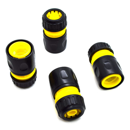 4 pack Hose End Quick Connect Fitting 1/2" Garden Hose Pipe Quick Connector (Yellow / Black)
