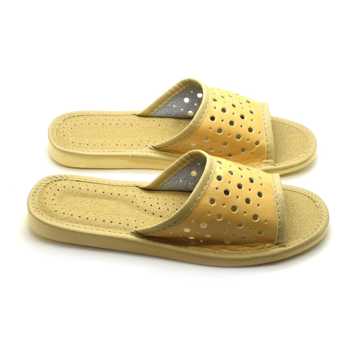 Women's Faux Leather Slippers Shoes, Open Toe Comfortable Slip-On Sandals Mules for Ladies (Beige, Size UK 8)