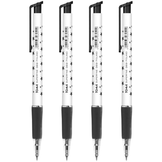 Ballpoint Pens, Retractable Smudge Free Pens, Extra Fine Point 0.5 mm, Ideal for School, Office, Everyday Use (Black, 4 Pens)