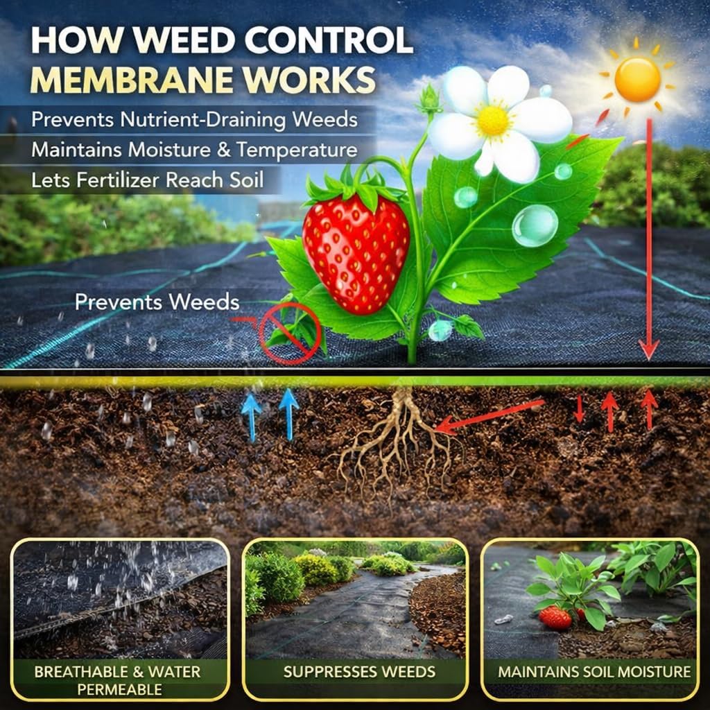 1 x 25 m / 3.2 x 82.0 ft Weed Control Membrane, Weed Control Woven Fabric, Ground Cover Sheet, 100 GSM, UV Stabilised