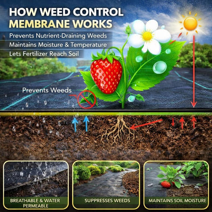 1 x 25 m / 3.2 x 82.0 ft Weed Control Membrane, Weed Control Woven Fabric, Ground Cover Sheet, 100 GSM, UV Stabilised