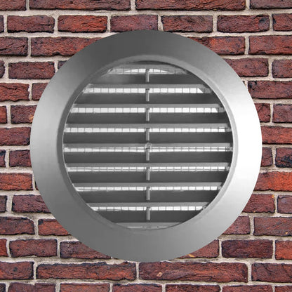 Silver Louvred Wall Vent Grille with Flyscreen for 125 mm / 5" Round Wall Outlet - Air Ventilation Duct Cover with Flange
