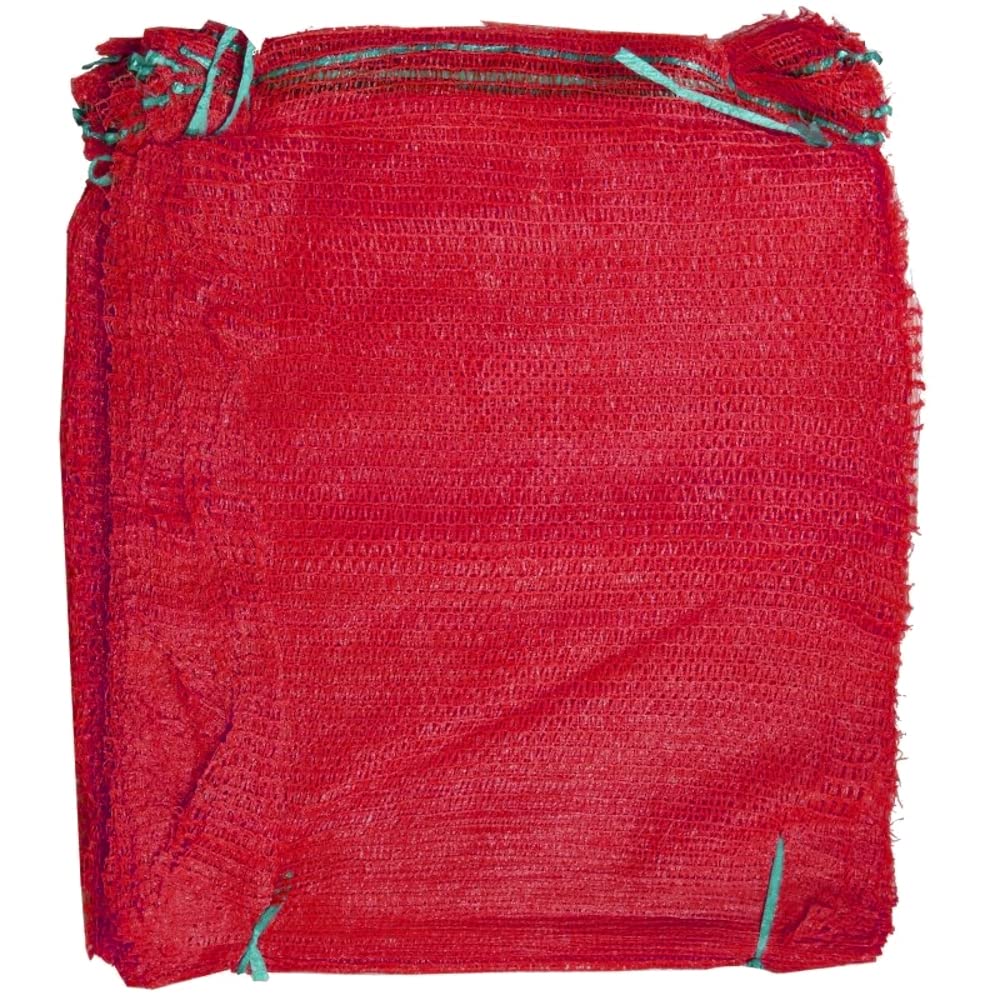 100 x Net Sacks 35 x 50 cm / 13.5 x 19.5" Max Load 10 Kg Non-Stretch with Drawstring, Raschel Bags, Mesh Sacks (Maroon)